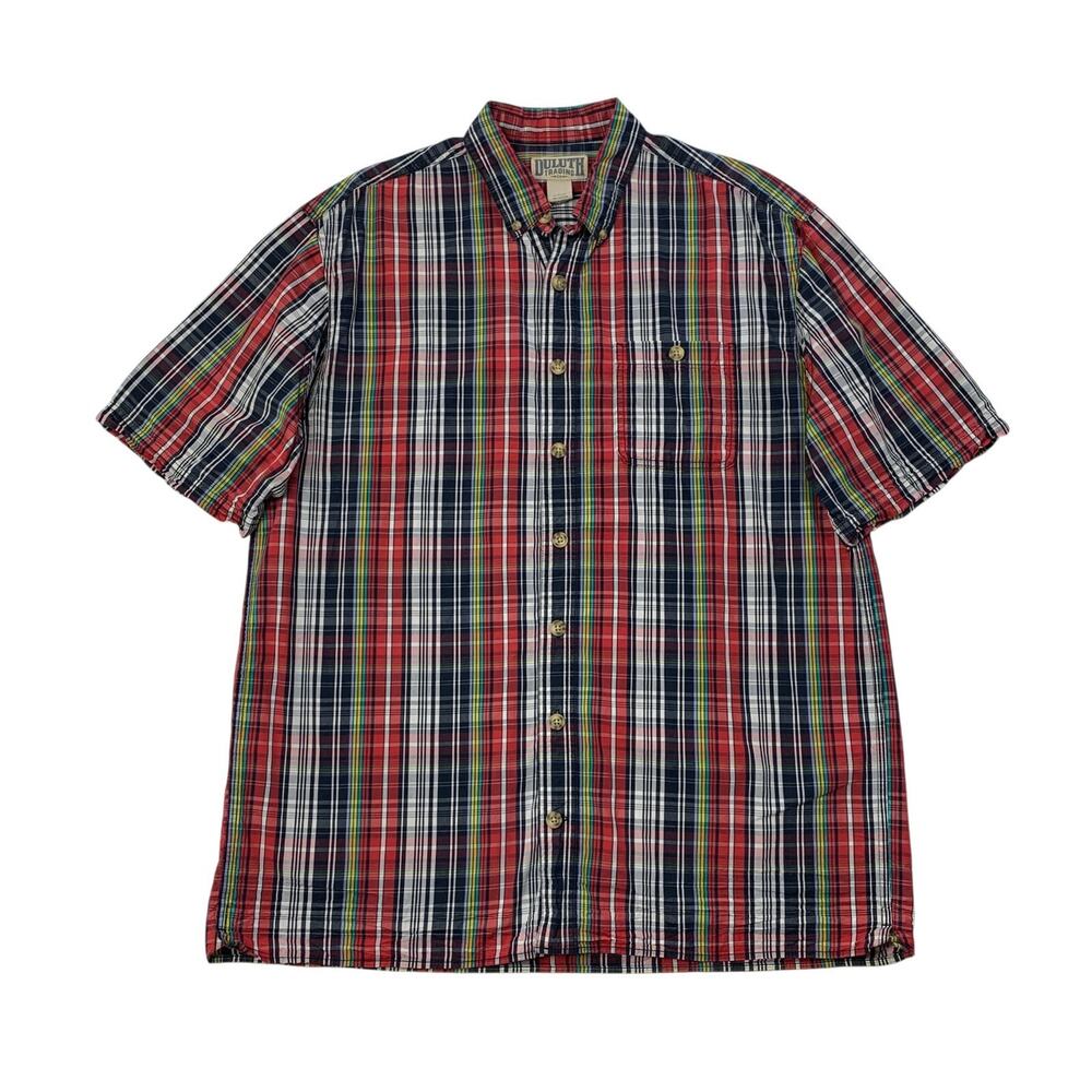 Duluth Trading Shirt Mens LT Large Tall Plaid Button Down Cotton Short Sleeve